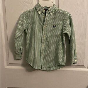 Chaps Green and White Striped Button-Down Shirt